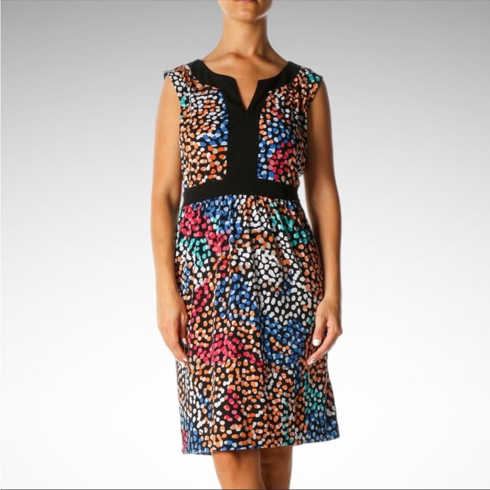 Dana Buchman Sleeveless Multicolor Dotted Dress Black Trim